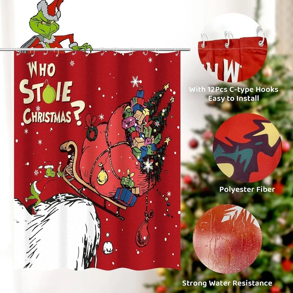 Grinch Christmas 4 Pc Bathroom Decor Set Shower‎ Curtain Rugs Toilet Seat Cover